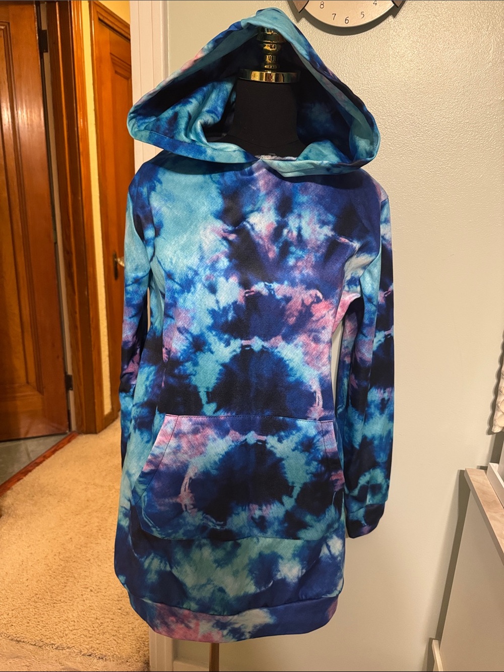 Yes We Vibe Tie-Dye Hooded Sweatdress in Blue & Purple